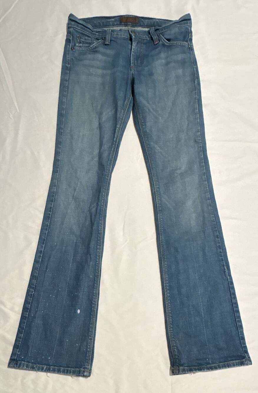 Dry Aged Low Rise Bootcut Light Wash Jeans with Embellished Pockets Size 27